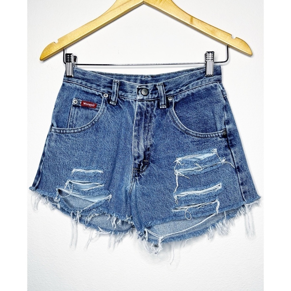 Wrangler High-Rise Distressed Denim Shorts Blue